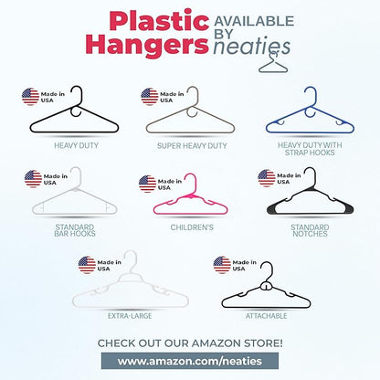 Neaties Heavy Duty Clothes Hangers 100 Pack (108 Count) – Made in The USA – 8lb Capacity Plastic Hangers for Adult Clothing – Durable for Pants, Coats, Jackets, or Jeans – Gray