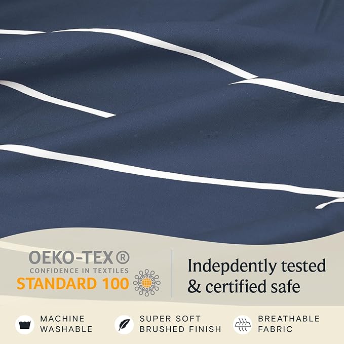 LuxClub 4 PC King Sheet Set, Deep Pockets Wrinkle Free Cooling Bed Sheets Hotel Bedding for Women, Men, Includes 1 Fitted Sheet, 1 Flat Sheet and 2 Pillowcases-Striped - Navy