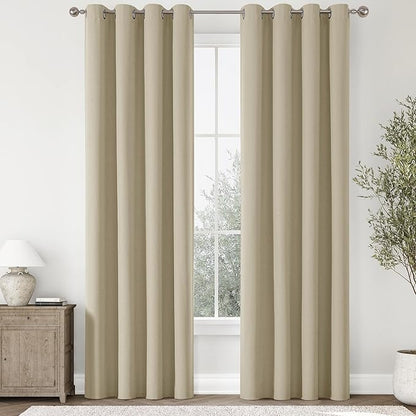 ChrisDowa 100% Blackout Tan Solid Curtains 84 Inches Long 2 Panels for Bedroom Living Room,Farmhouse Room Darkening Thermal Insulated Soundproof Grommet Top Window Treatment Drapes,52x84