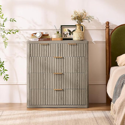 LEYAOYAO Fluted 5 Drawers Dresser for Bedroom Set of 2, 34" Tall Modern Chest of Drawers with Metal Handle, Curved Profile Design,Grey Wood Drawer Organizer for Bedroom, Living Room, Hallway