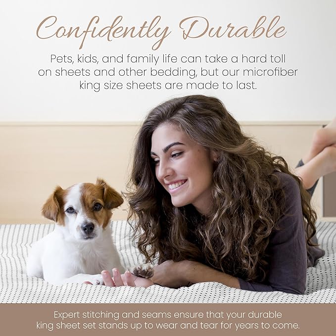 Linen Market Double-Brushed Patterned Microfiber King Sheet Set 4 Piece – Oeko-TEX Certified Ultra Soft & Wrinkle-Free - 16" Deep Pocket Sheets - Easy Care King Size - Stippled Gray