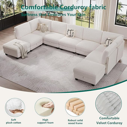Modular Sectional Sofa with Adjustable Backrest, Large Convertible L/U-Shaped Sleeper Couch for Living Room, Cloud Sofa Bed Modern Reversible Design, White