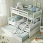 KOMFOTT Wood Twin Over Full Bunk Bed with Trundle, Bunk Bed Frame with Solid Pine Wood Frame, Space-Saving Bed Frame with Ladder & Safety Guardrails, No Box Spring Needed