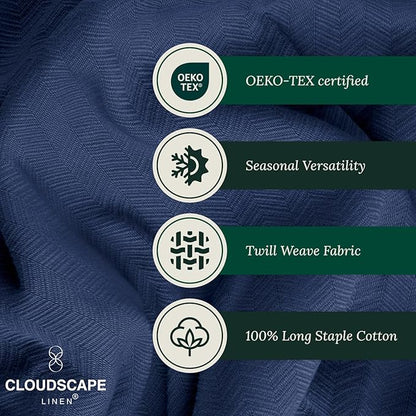 Cloud Scape Linen 100% Cotton Throw Blanket 50x70 Ensign Blue, Luxury All-Season Warmth, Ultra Soft, Oversized Herringbone Gauze Blanket for Winter, Bed, Couch & Sofa Decor, Best Gift Idea
