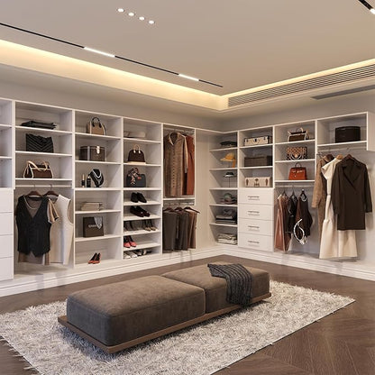 Tall Hanging Closet Unit, Modular Closet System, Wood Closet System Organizer with Storage for Walk In Closets, Clothing Rack Wardrobe Closet for Hanging Clothes, Bedroom, White, 28.5"W
