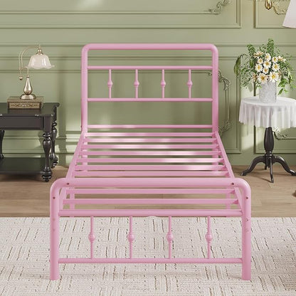 12 Inch Twin XL Bed Frames with Headboard and Footboard, Heavy Duty XL Twin Metal Mattress Foundation No Box Spring Needed, Noise Free, Easy Assembly, Pink