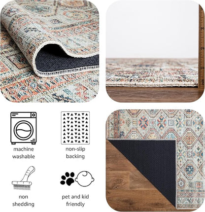 Keen Home Design 4x6 Rug - Machine Washable Area Rug with Non-Slip Backing, Ideal for Living Room, Dining Room, Bedroom - Vintage, Easy Clean, Durable, Low Pile Rug - (4' x 6')