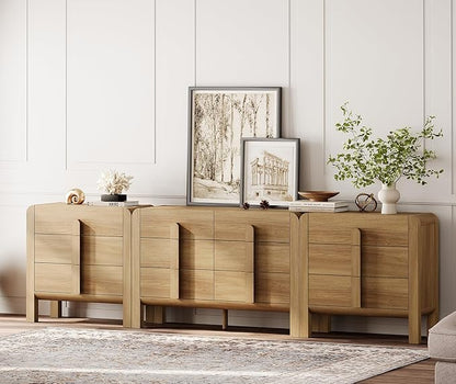 WAMPAT 3 Piece Bedroom Dresser Set, 110.2" Wide 12 Drawers Wood Dresser, Mid-Century Modern Storage Chest with Curved Handles for Bedroom, Living Room (Light Walnut)