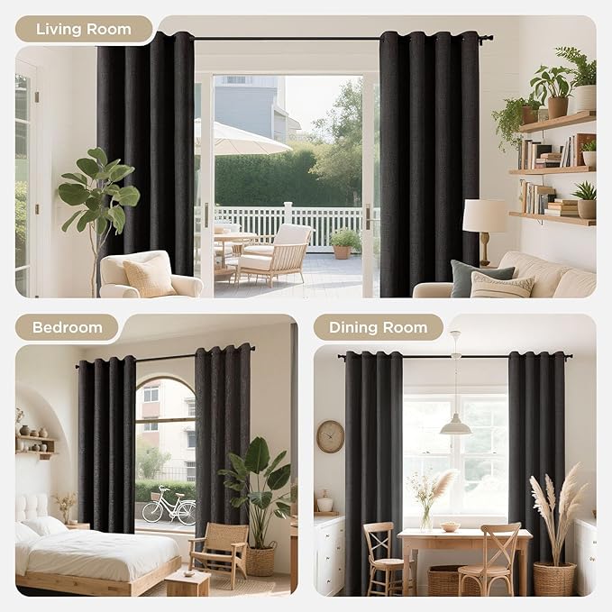 Joydeco Charcoal Grey Blackout Curtains 96 Inches Long, Curtains 96 Inch Length 1 Panel for Bedroom, Thermal Insulated Linen Black Out Curtains with Grommets(100x96, Charcoal Grey)