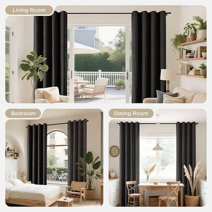 Joydeco Blackout Curtains 63 Inches Long 2 Panels Burg, Room Darkening Curtains for Bedroom, 100% Black Out Textured Thermal Drapes Privacy Protection 2 Panels Set(W52 x L63 Inch, Charcoal Grey)