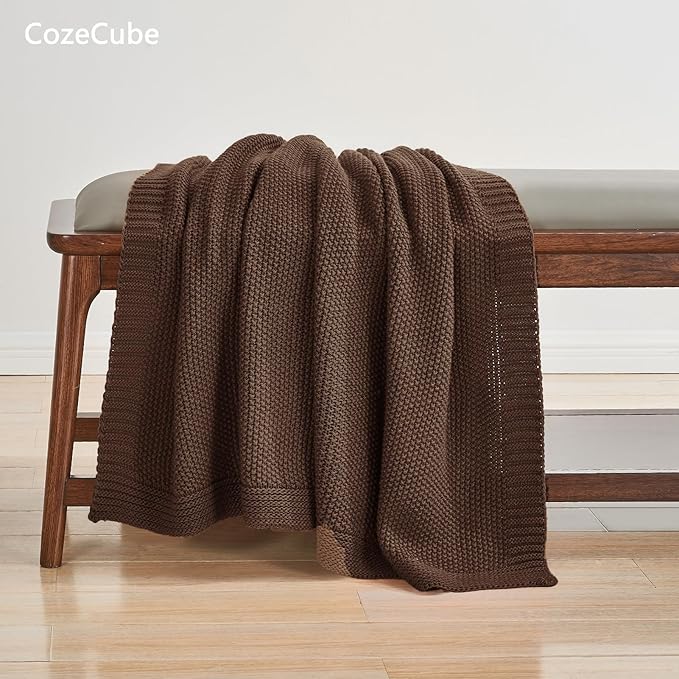 CozeCube Brown Throw Blanket for Couch, Soft Cozy Cable Knit Throw for Bed Sofa Living Room, Lightweight Warm Decorative Farmhouse Christmas Blanket, 50"x60", Dark Brown