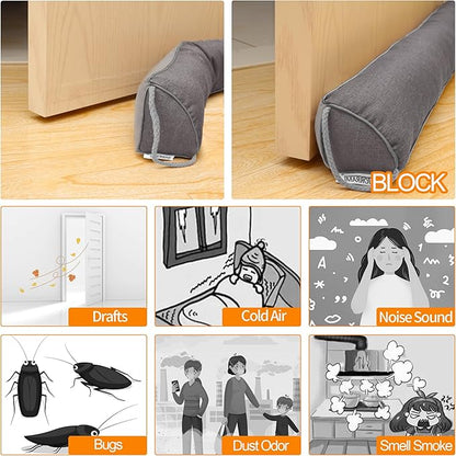 TORRAMI 32" Door Draft Stopper for Bottom of Doors, Seal Blocks Hot Air, Noise, Bugs, Keeps Cold AC in, Draft Stoppers Sound Proofing Easy Install Gap Filler