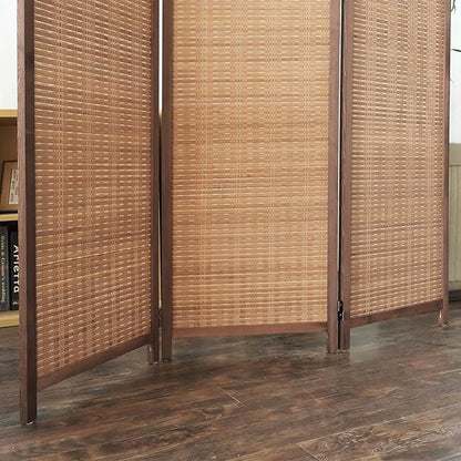 Furnnylane 3 Panel Bamboo Room Divider and Folding Panel Screen,Bamboo Panel Divider for Room Separation,Brown,67" H x 46" W