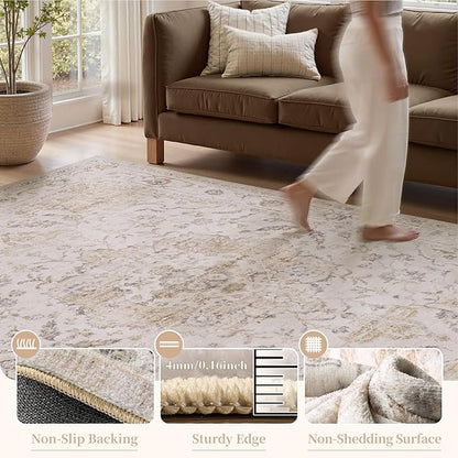 PADOOR 9X12 Area Rug,Rugs for Living Room,Soft Beige Rugs for Bedroom,Machine Washable Rug Non Slip Carpet for Dining Room Living Room Bedside Office
