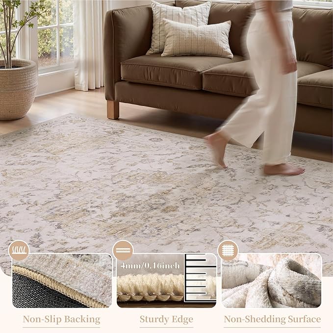 PADOOR 2X10 Runner Rug,Runners for Hallways,Soft Beige Washable Bedside Rugs for Bedroom,Non Slip Long Rug for Hallways Entryway Laundry Room Stair Kitchen Bathroom