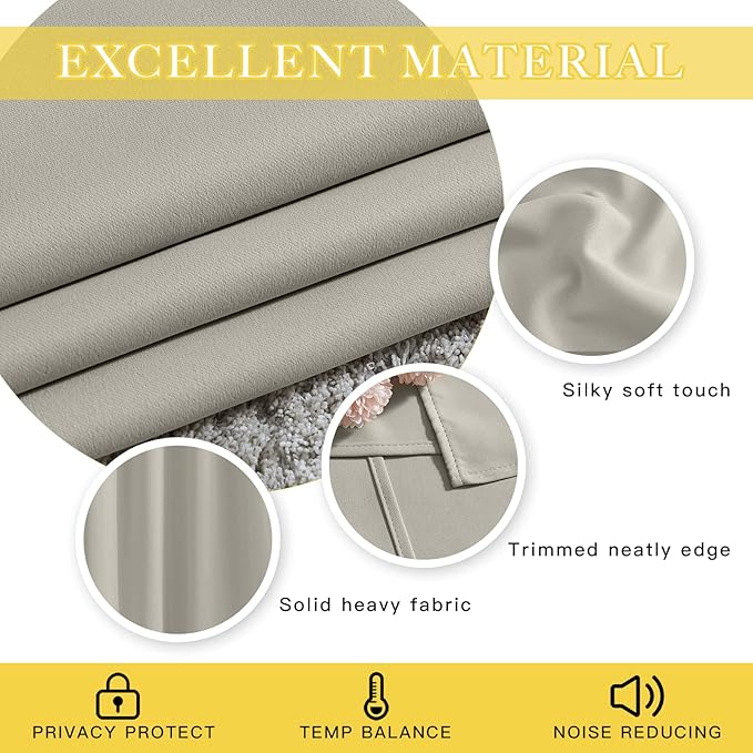 NICETOWN Blackout Curtains 63 inches Long for Living Room Bedroom, Grommet Thermal Insulated Room Divider Drape Window Treatment for Sliding Patio Door, W100 x L63, 1 Panel, Natural