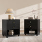Modern Nightstand, Fluted End Table with 2 Drawers, Nightstand with Open Shelf for Bedroom (2, Black)