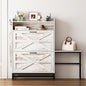 Vibe & Dine Shoe Cabinet with 2 Flip Drawers and Shoe Bench, Farmhouse Shoe Storage Cabinet for Entryway, Freestanding Slim Shoe Organizer Cabinet, Narrow Shoe Rack Cabinet with Metal Legs, White