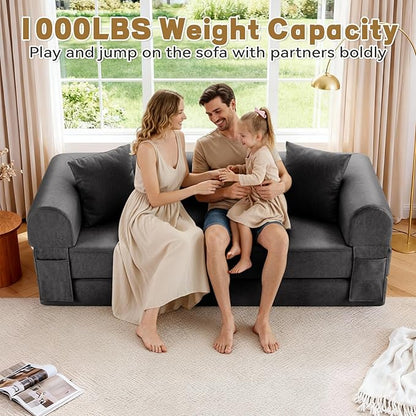 Convertible Sleeper Sofa Bed,78.5 Inch Faux Leather Futon Couch with Pillows & Storage Pocket,5-in-1 Folding Sofa Bed Queen with Pull Out Beds,Boneless Couches for Living Room,Couch in a Box,Gray