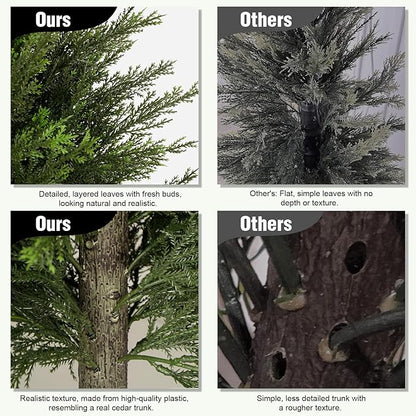 5FT Artificial Cedar Trees Set of 2, Realistic Faux Evergreen Topiary Bushes Plants, Outdoor Potted Fake Cypress Shrubs for Front Porch Garden Home Living Room Decor