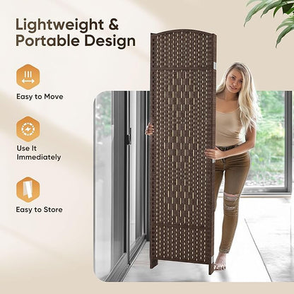 JOSTYLE Room Divider 4 Panel Portable Room Divider Panel Wall, 6ft Tall Divider for Room Separation, Folding Privacy Screen Panel, Freestanding Partition Screen, Chestnut Brown