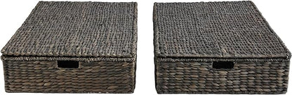 happimess BSK2015C-SET2 Holden 30" Classic Costal Hand-Woven Hyacinth Wicker Under Bed Storage Basket with for Storage and Decoration in Bathroom, Bedroom, Closet, Entryway, Black (Set of 2)