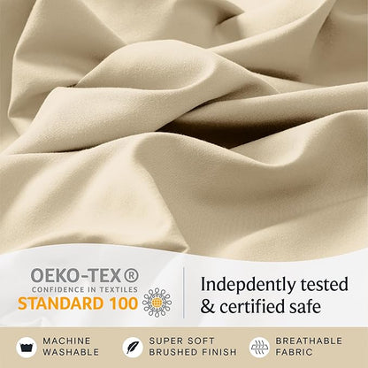 LuxClub 3 PC Twin XL Sheet Set, Deep Pockets Wrinkle Free Cooling Bed Sheets Hotel Bedding for Women, Men, Kids & Teens, Includes 1 Fitted Sheet, 1 Flat Sheet and 1 Pillowcase-Silky Soft Cream