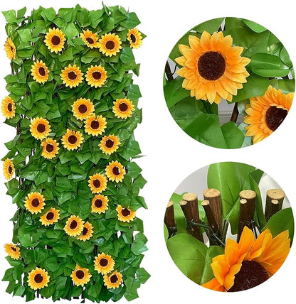 GLANT Expandable Fence Privacy Screen for Balcony Patio Outdoor,Decorative Faux Ivy Fencing Panel,Artificial Hedges (Single Sided Leaves) (4, Sunflowers)