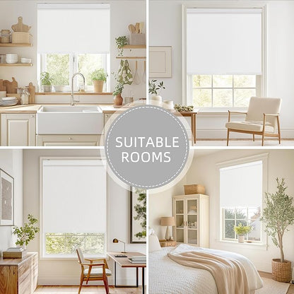 ChrisDowa Cordless Blackout Roller Shades for Windows, Striped Free-Stop Window Blinds with Privacy, Thermal Insulated Window Shades for Home, Office and Door. White, 62" W x 72" H