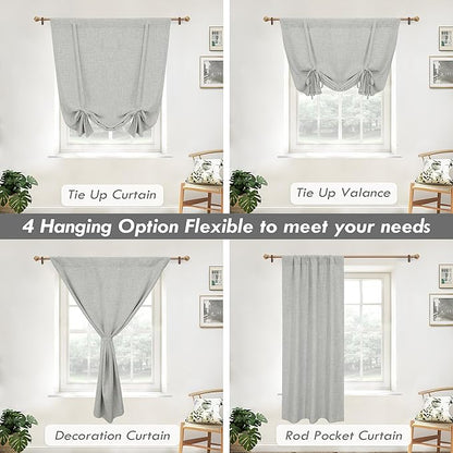 DriftAway Double Layer Linen Blackout Tie Up Curtains Thermal Insulated Fully Lined Balloon Roman Shade Bathroom Window Adjustable Rod Pocket for Small Window 45 Inch by 63 Inch Gray