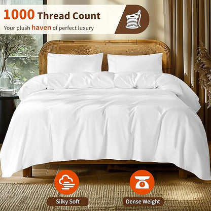 LBRO2M 100% Cotton Sheets Set Deep Pocket 24", 1000 Thread Count Full Size 4 Piece Bed Sheet Sets Soft Comfortable Bedding All Season (Full, White)