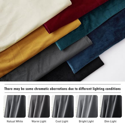 RYB Home Velvet Curtains for Living Room - Super Soft Luxury Back Tap Velvet Textured Window Drapes Room Darkening Thermal Insulated Panels for Bedroom Home Office, Grey, W52 x L96 inches, 2 Pieces