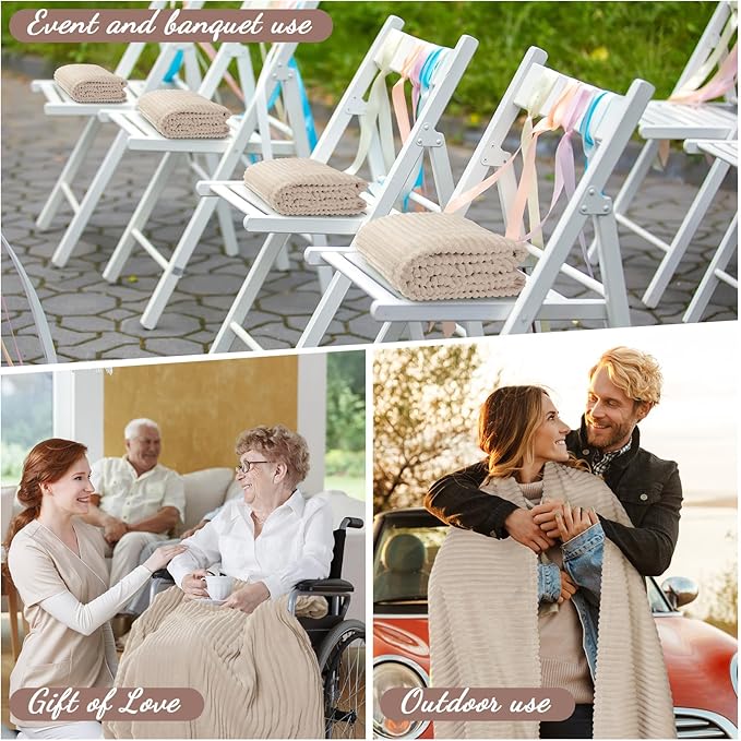 Buryeah 24 Pcs Flannel Throw Blanket Bulk 50 x 60 in Sleepover Blanket Outdoor Wedding Throw Lightweight, Oeko-tex Standard 100 Certified for Sofa Homeless Gifts (Khaki)