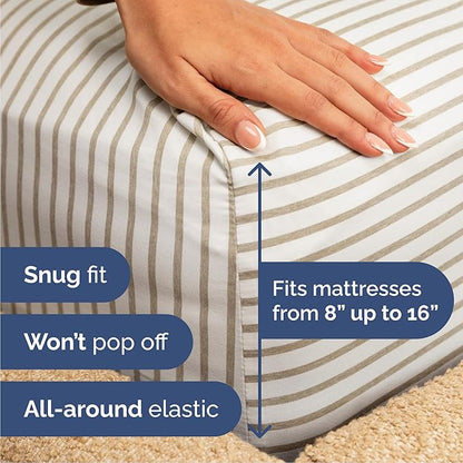 Queen 6 Piece Sheet Set - Cooling, Comfy & Breathable - Hotel Luxury Bedding, Includes Fitted Sheet for Women, Men, Kids & Teens - 1 Flat, 1 Fitted Sheet, 4 Pillowcases w/Deep Pockets - Beige Stripes