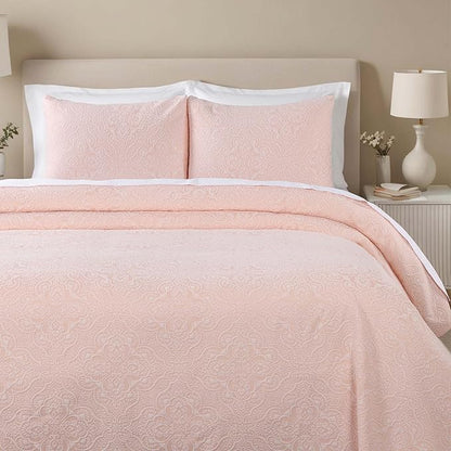 Superior 3 Piece Bedspread Set, Home Bed Decor, Decorative Bed Spread, 2 Pillow Shams, Medium Weight Blanket, Floral Matelasse Coverlet, Bedding Essentials, Enzy Collection, Full, Peach