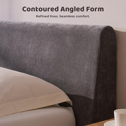 RECCI Cloud Queen Bed Frame with Ergonomic Angled Foam Cushioned Headboard, Minimalist Design Platform Bed Frame, No Box Spring Needed, Easy Assembly (Moon Grey)