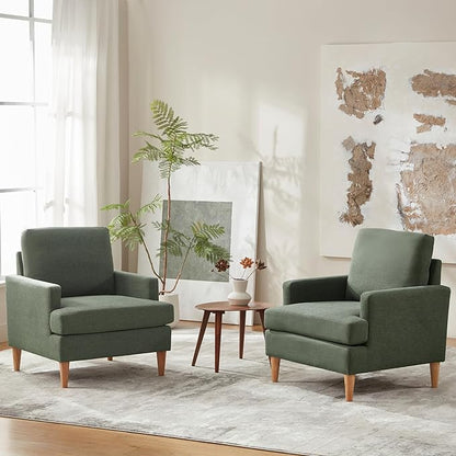 VKNOW Mid-Century Accent Chair, No Tools Assembly Required, Modern Upholstered Polyester Armchair for Living Room,Comfy Reading Accent Chairs with Wood Legs for Bedroom, Green