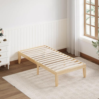 Giantex 14 Inch Twin Wood Platform Bed Frame, Minimalist Style Mattress Foundation with Solid Rubber Wood, Heavy Duty Slat Support, Without Headboard, Easy Assembly, No Box Spring Needed, Natural
