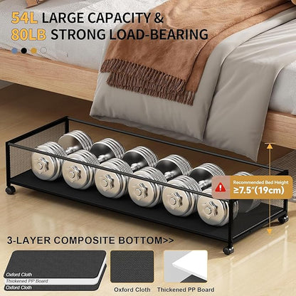 Under Bed Storage with Wheels, XXXL Larger Under Bed Storage Containers with Clear Lids, 36'' Lengthen Under Bed Shoe Organizer, Rolling for Shoes Clothes (Black 1 Pack, XXXL(36"x16.6"x7.48"))
