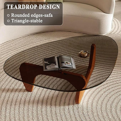 Mid Century Modern Glass Coffee Table, Coffee Table for Living Room, Brown Glass Coffee Tables,Suitable for Bedroom Living Room Reception Office Tables (Walnut/Grey, Medium 35.8 * 25.5 * 16in)