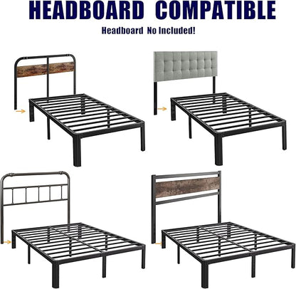 Hunlostten 16" Full Size Bed Frame No Box Spring Needed, Heavy Duty Metal Platform Bed Frame Full with Round Corners, Easy Assembly, Noise Free, Black