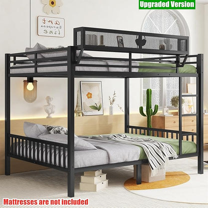 Upgraded & Stronger Heavy Duty Metal Queen Over Queen Bunk Bed for Adults & Teens, Thickened More Stable Safer Bunkbeds (Greater Weight Capacity) (Queen Over Queen-B)