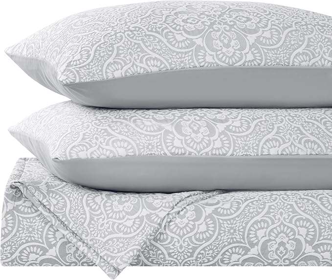 Superior 3 Piece Bedspread Set, Home Bed Decor, Decorative Bed Spread, 2 Pillow Shams, Medium Weight Blanket, Floral Matelasse Coverlet, Bedding Essentials, Enzy Collection, Full, Silver