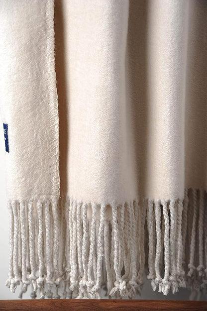 EP Mode Fringed Mulberry Silk Throw Blanket for Sofa (Whisper White)