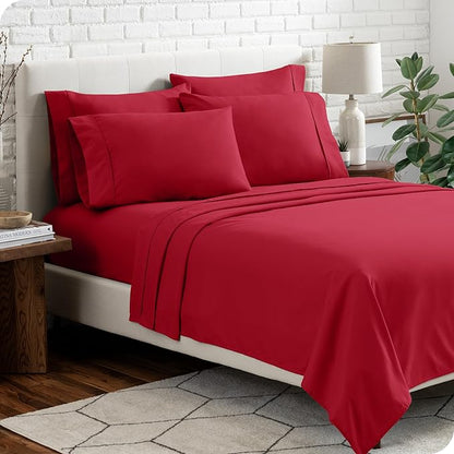 Bare Home Hotel Luxury King Sheet Set, Extra Soft - 6 Piece Set - Deep Pockets - Easy Fit - Cooling & Breathable - Wrinkle, Fade, Stain Resistant - Includes 4 Pillowcases (King, Red)