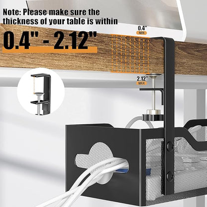 Under Desk Cable Management Tray 24.8", Quszmd Cable Organizer No Drill, Standing Cord Organizer and Wire Management Tray - No Damage to Desk, Black