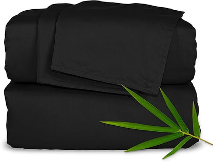 Pure Bamboo Twin Sheets, Genuine 100% Organic Viscose Derived from Bamboo Bed Sheet Set, Luxuriously Soft & Cooling, Double Stitching, 2 Year Quality Promise (Twin, Black)