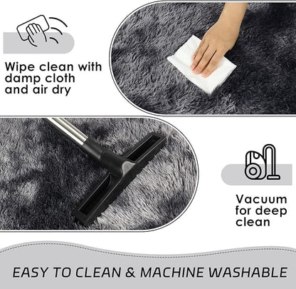 duduta Grey Plush Runner Rugs for Bedroom 2x6 ft, Tie Dye Fluffy Gray Shag Rug for Dorm Nursery Bedside, Machine Washable Non Slip