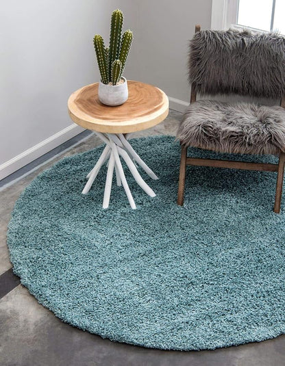 Unique Loom Solid Shag Collection Area Rug (8' Round, Light Slate Blue)