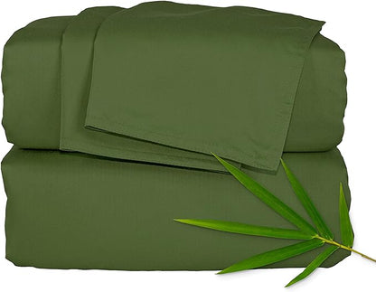 Pure Bamboo Twin Sheets, Genuine 100% Organic Viscose Derived from Bamboo Bed Sheet Set, Luxuriously Soft & Cooling, Double Stitching, 2 Year Quality Promise (Twin, Pesto)